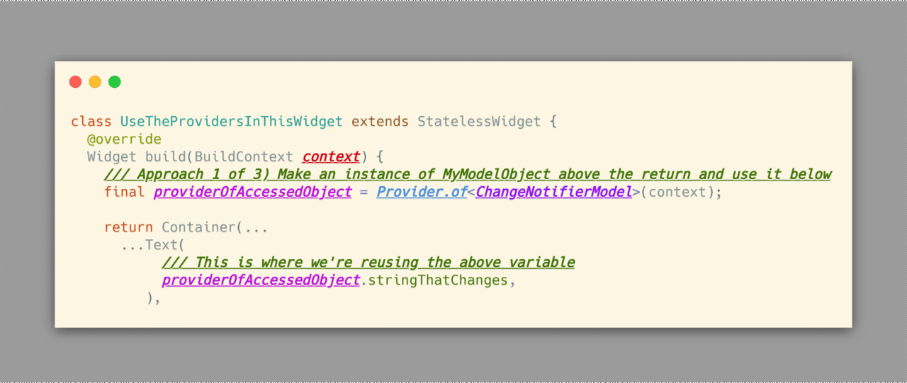 Provider.of used to instantiate a reusable variable