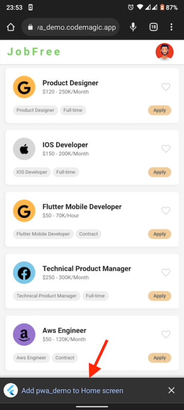 Android PWA installation demo
