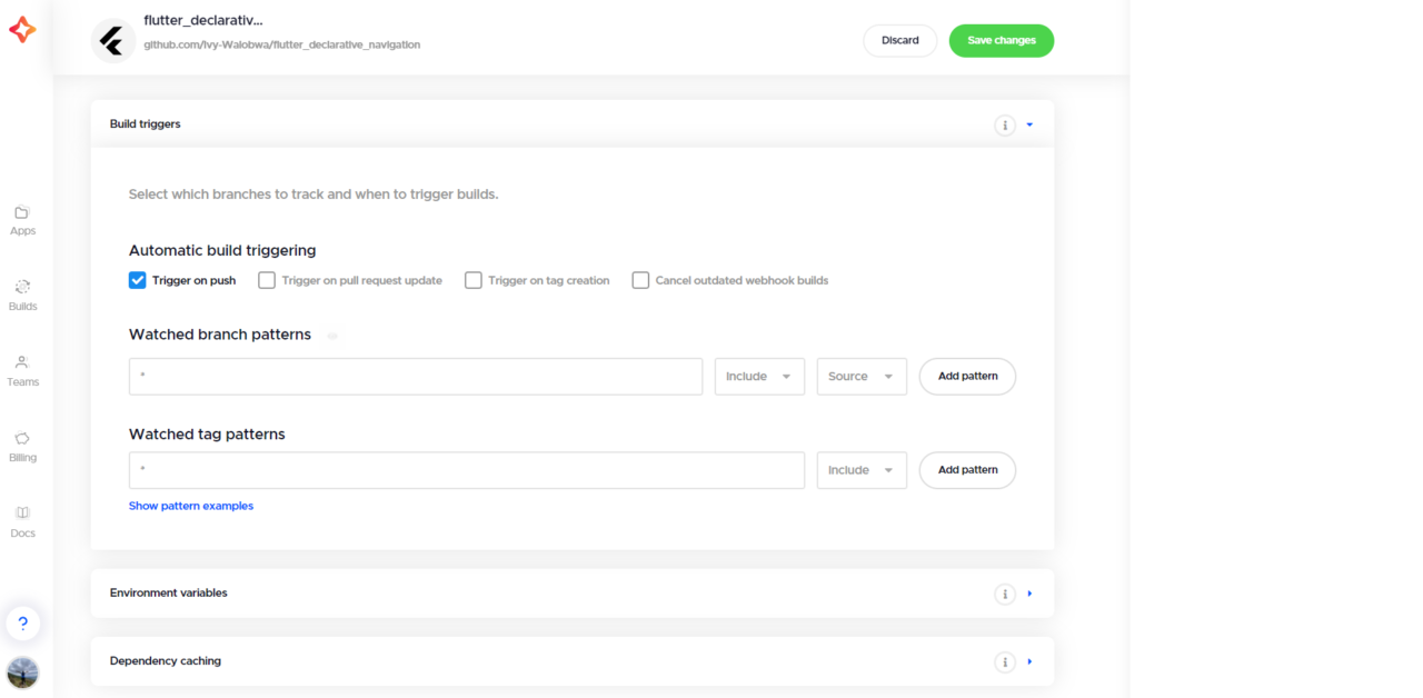 Select Codemagic build trigger