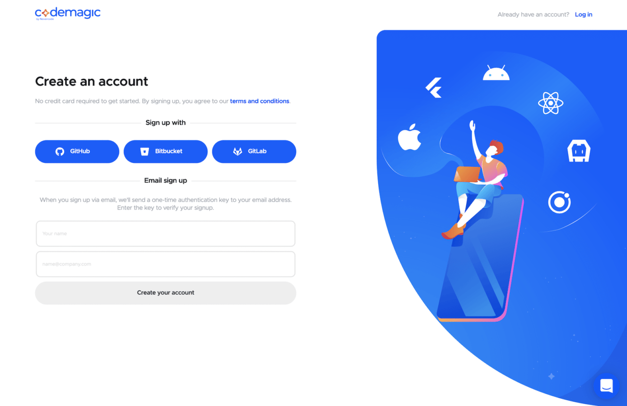 Codemagic onboarding: Login screen