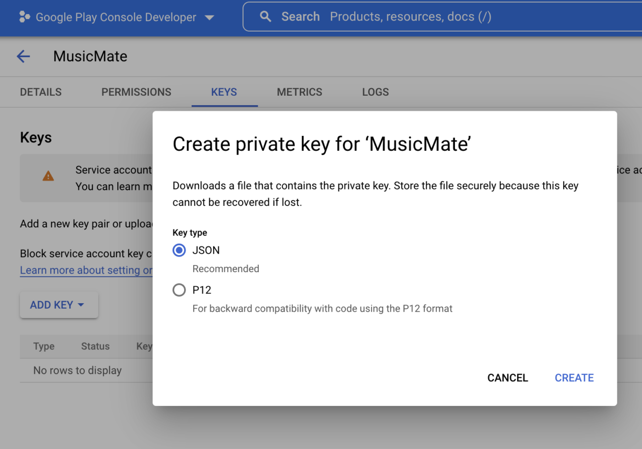 Create JSON credentials