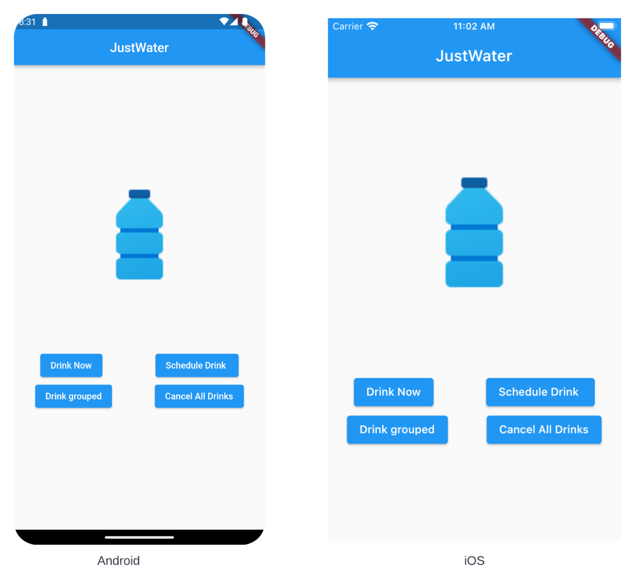 JustWater app initial state