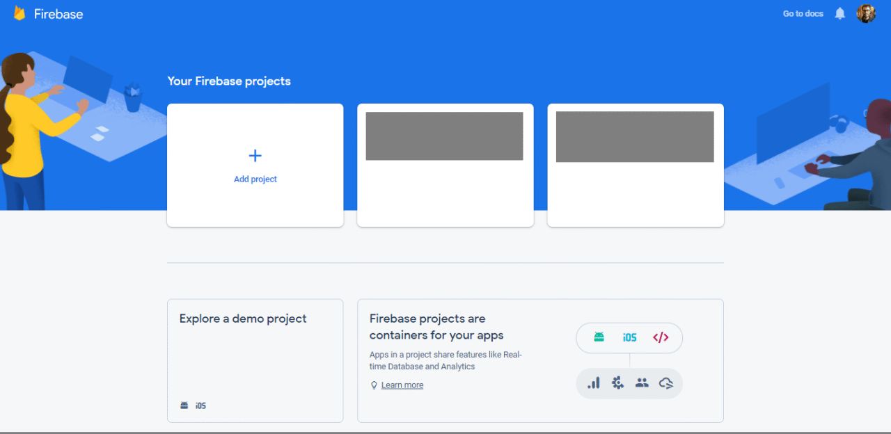 Practical guide: React Native + Firebase: click “Add project” button