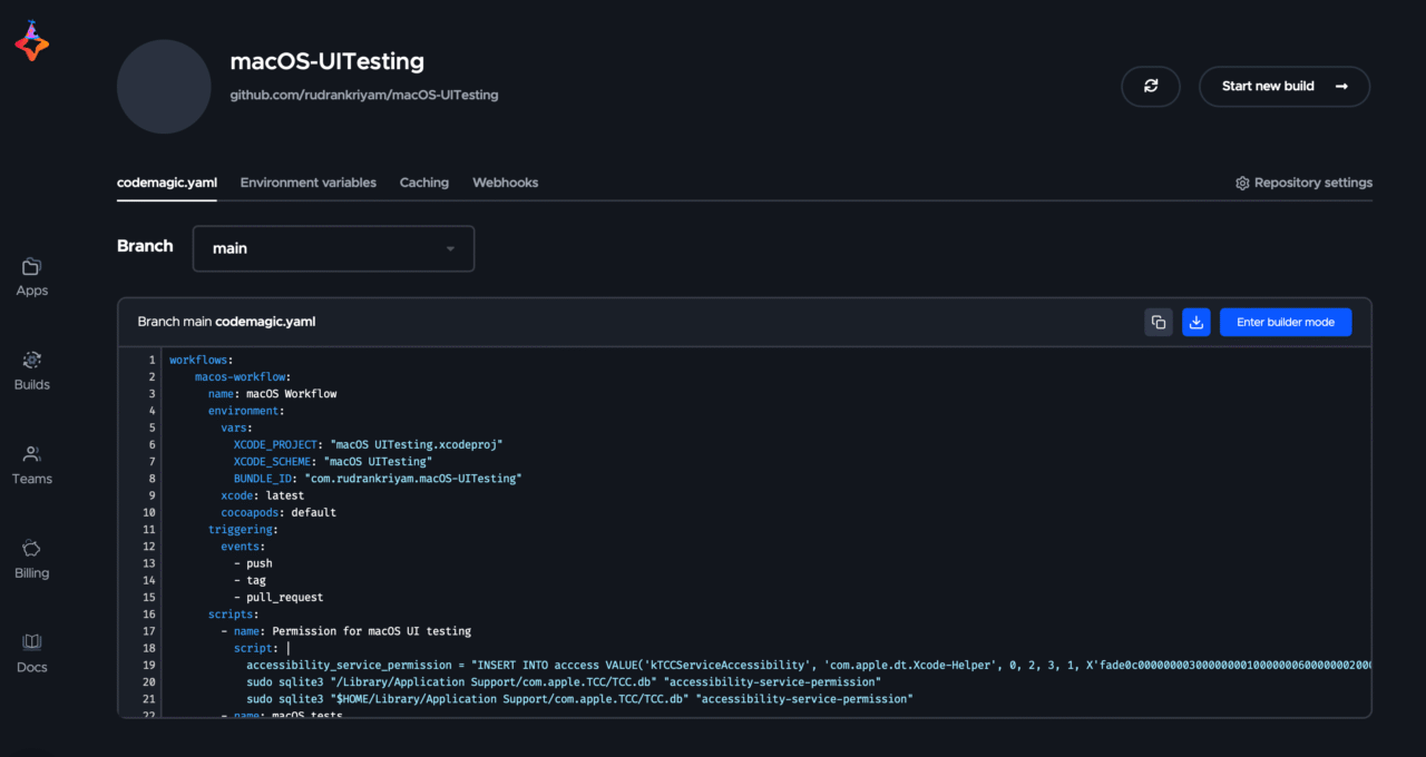 macOS UI testing with Codemagic yaml