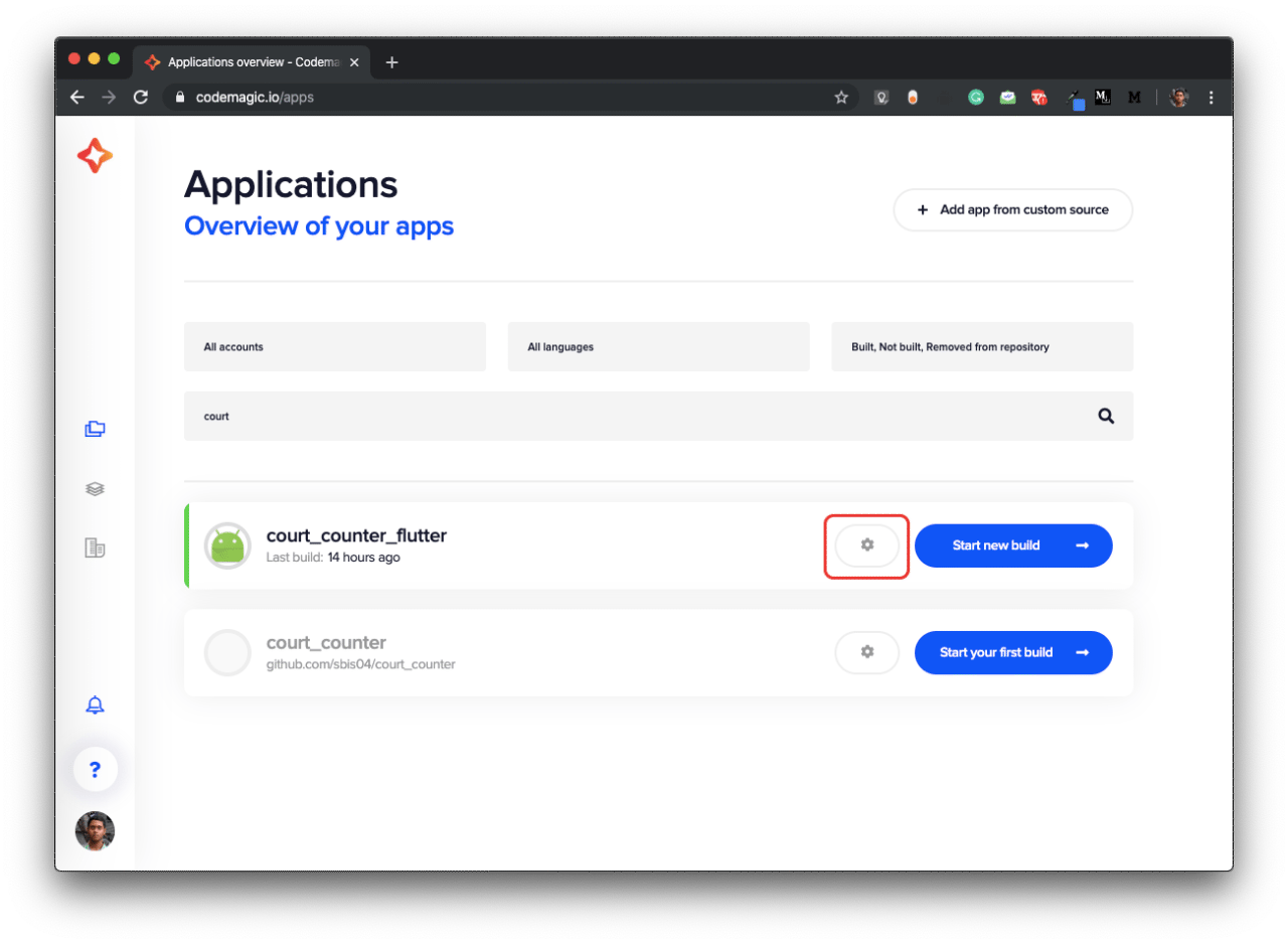 Applications dashboard