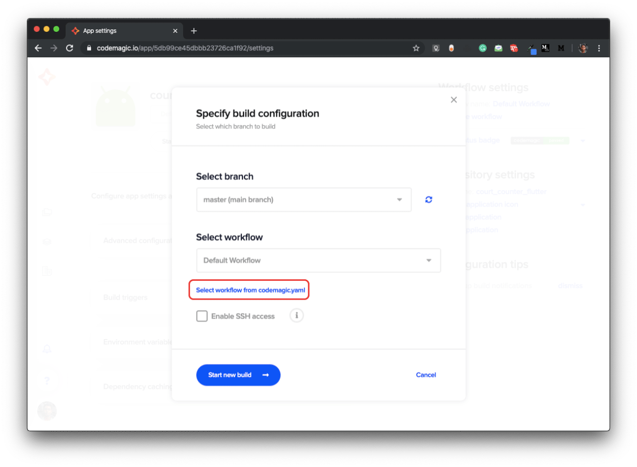 Select workflow from YAML