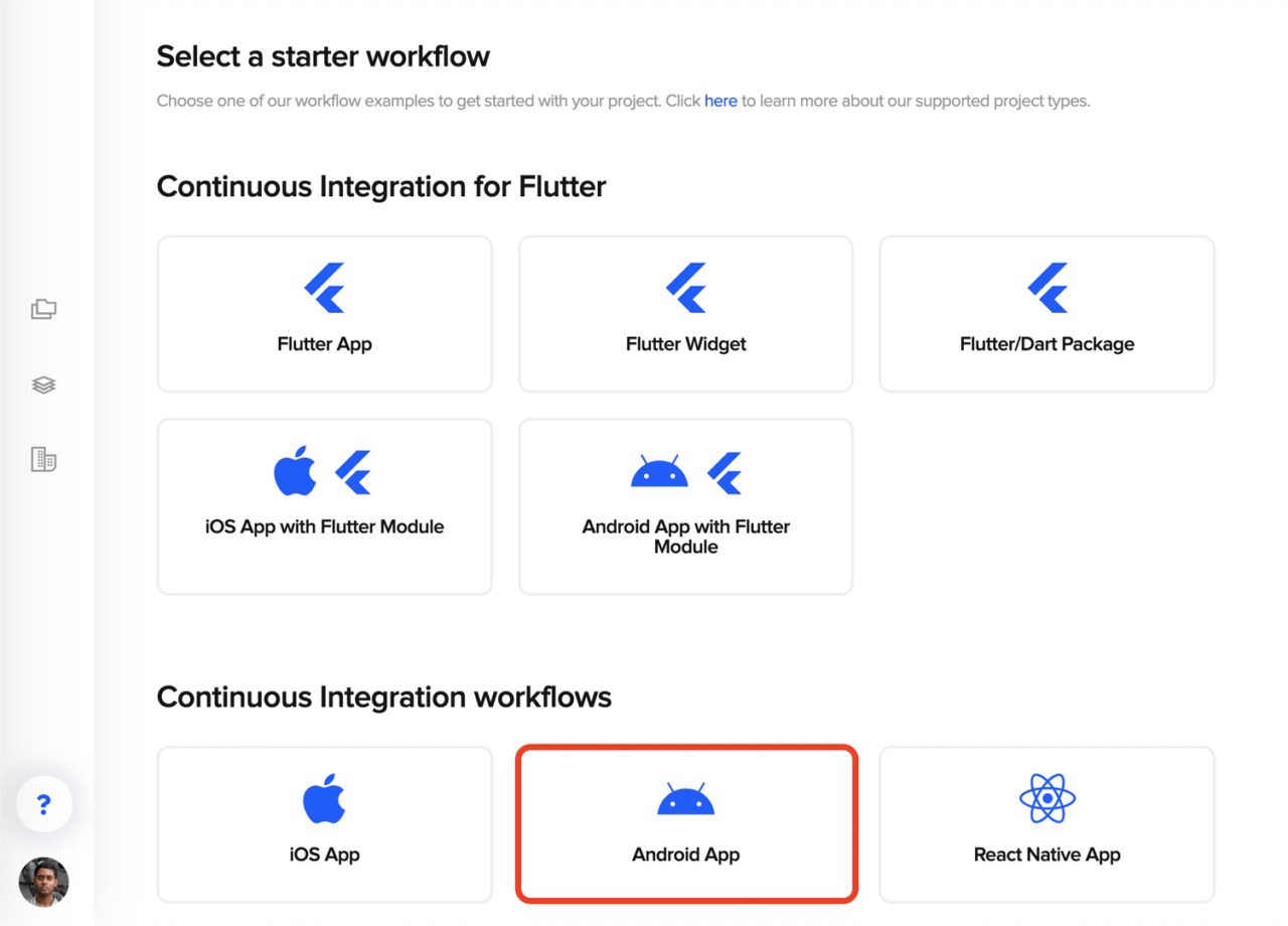 Android App starter flow in Codemagic CI/CD tool