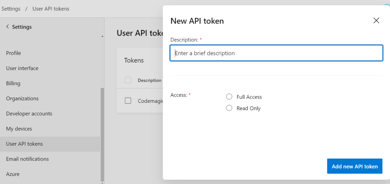 Generate user API token