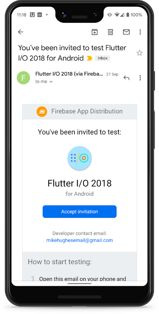 The invite email