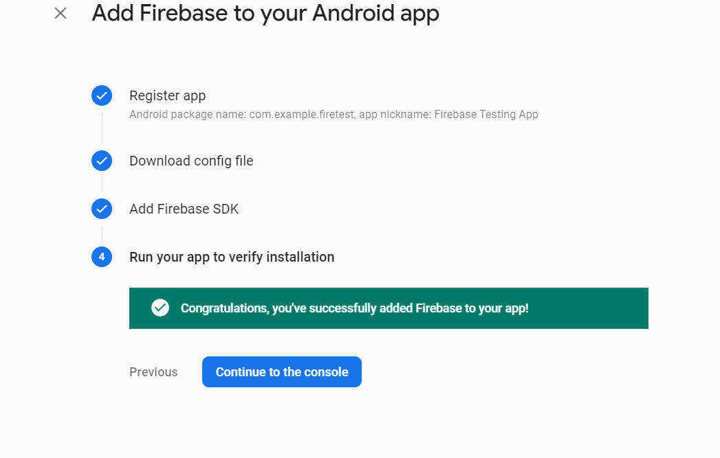 Confirmation that Firebase has been added to our app