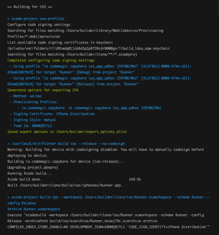 iOS build logs for automatic code signing