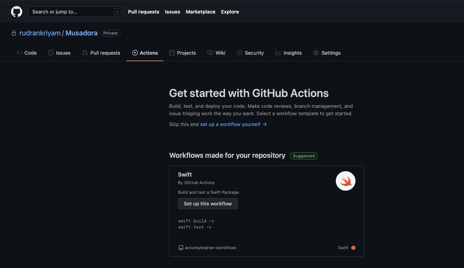GitHub Actions onboarding: Onboarding screen