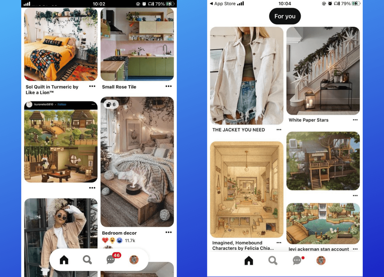 Screenshot taken on the official Pinterest website and iOS native app