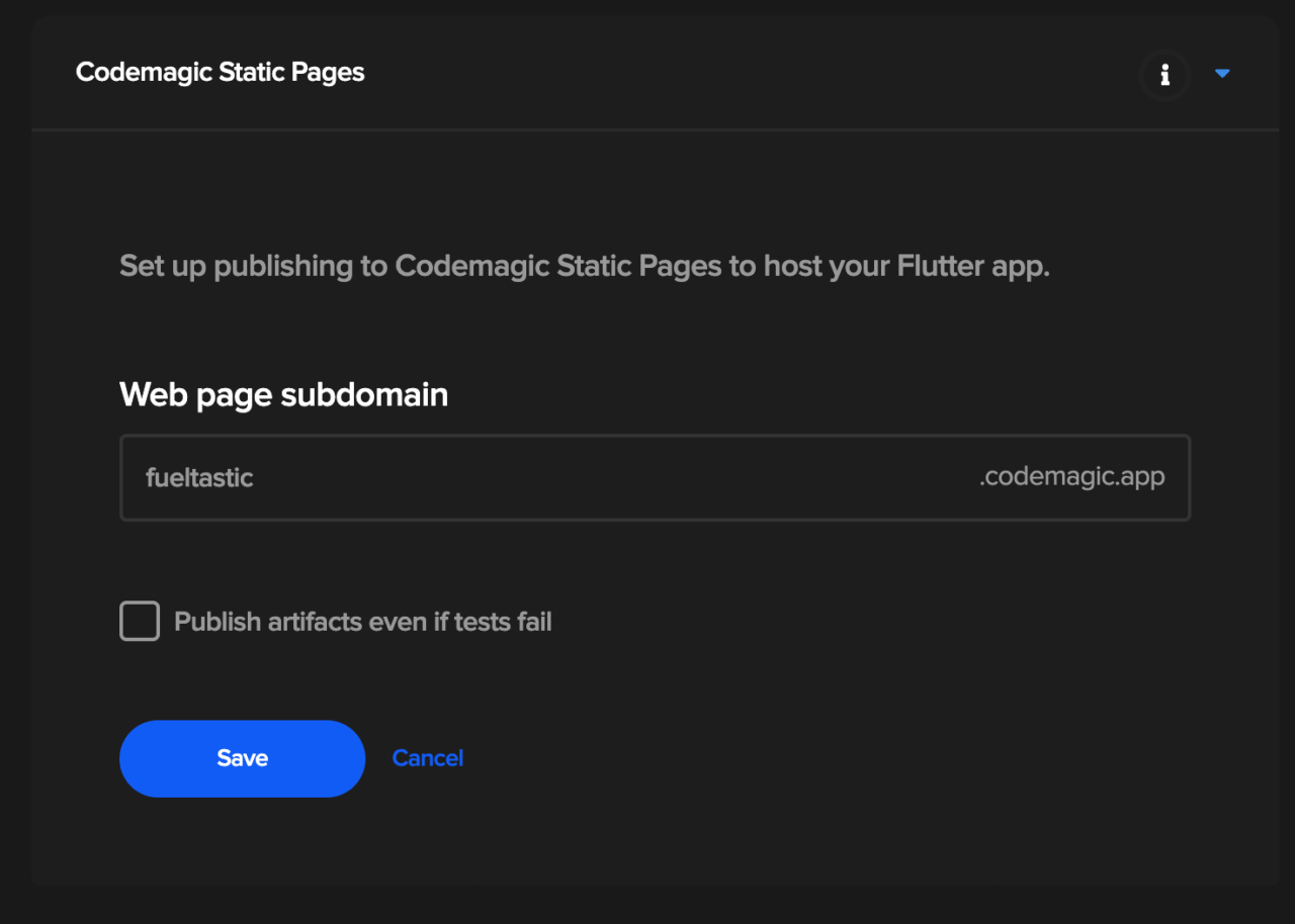 Publishing to Codemagic Static Pages
